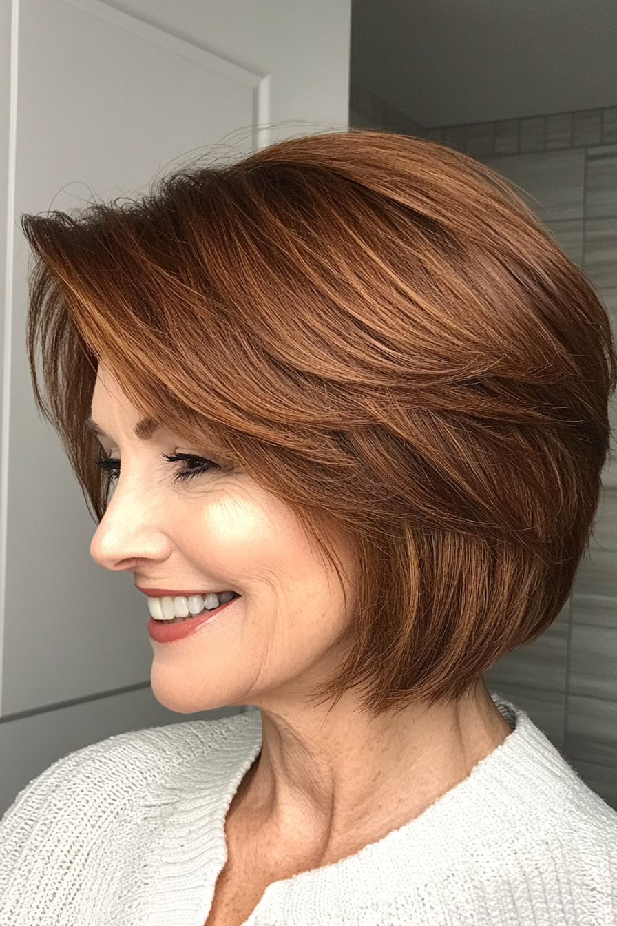3. Chestnut Layered Bob (Fun Short Haircuts For Women Over 50) - Fun Short Haircuts For Women Over 50