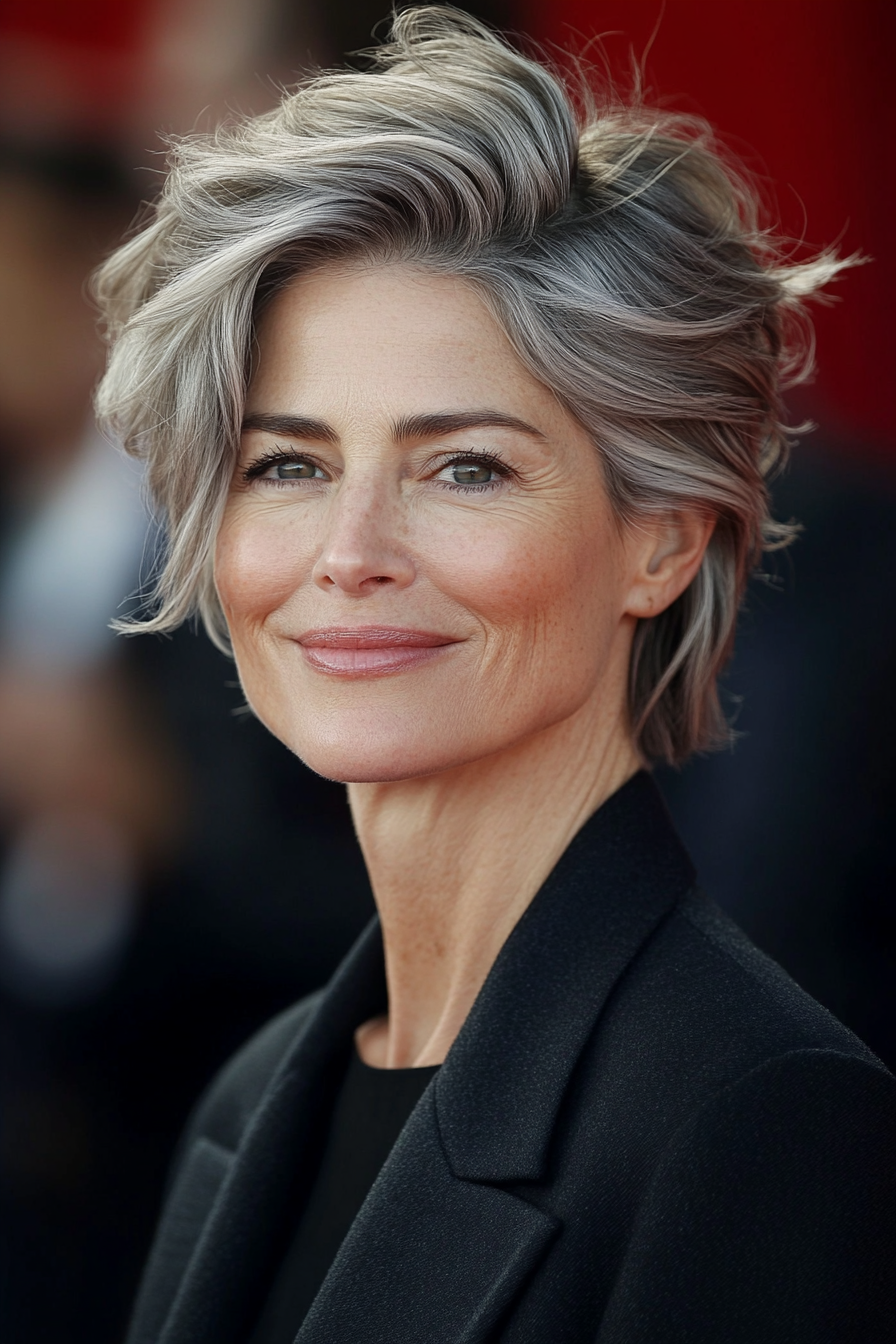 4. Soft Salt-and-Pepper Undercut (Fun Short Haircuts For Women Over 50) - Fun Short Haircuts For Women Over 50