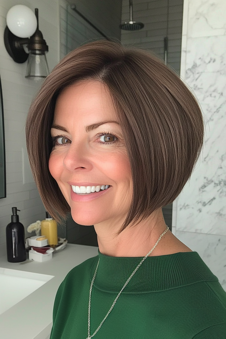 5. Ash Brown Angled Bob (Fun Short Haircuts For Women Over 50) - Fun Short Haircuts For Women Over 50