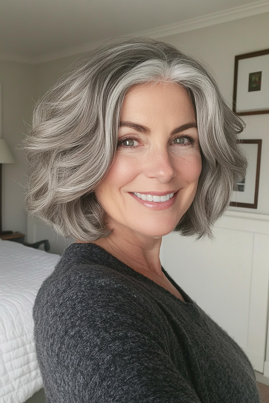 9. Natural Gray Layered Cut (Fun Short Haircuts For Women Over 50) - Fun Short Haircuts For Women Over 50