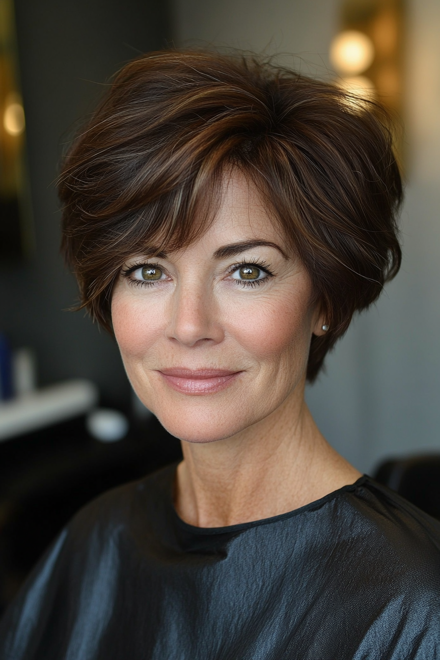18. Soft Brunette Layered Crop (Fun Short Haircuts For Women Over 50) - Fun Short Haircuts For Women Over 50