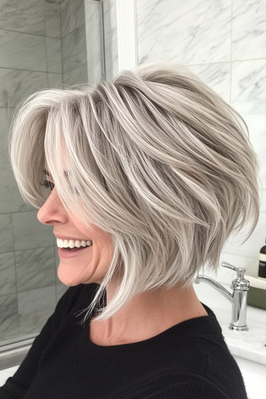 19. Platinum Textured Bob (Fun Short Haircuts For Women Over 50) - Fun Short Haircuts For Women Over 50