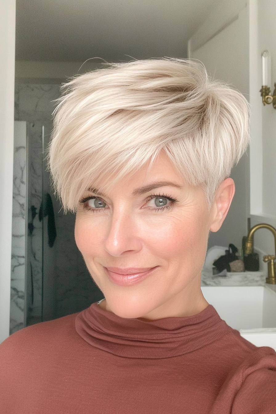 24. Champagne Blonde Cropped Layers (Fun Short Haircuts For Women Over 50) - Fun Short Haircuts For Women Over 50