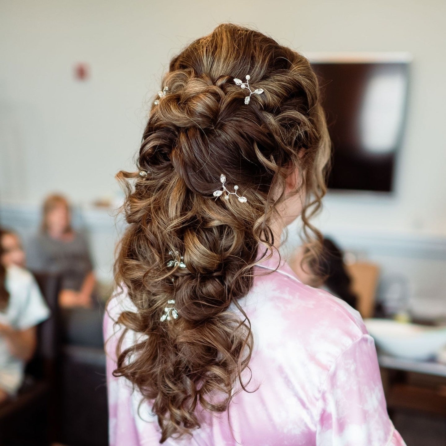 3. Curled Half-Up with Crystal Sprays (Wedding Hairstyles)