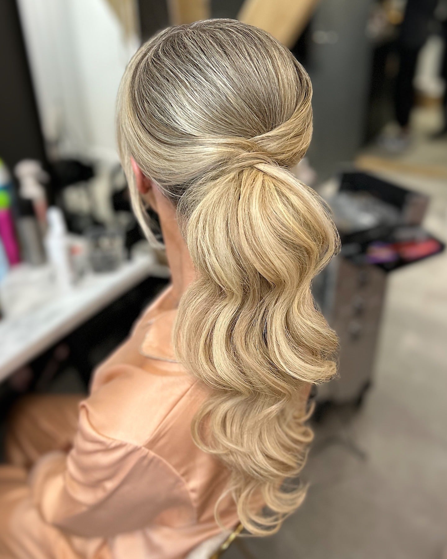 18. Low Ponytail with Hollywood-Inspired Waves (Wedding Hairstyles)