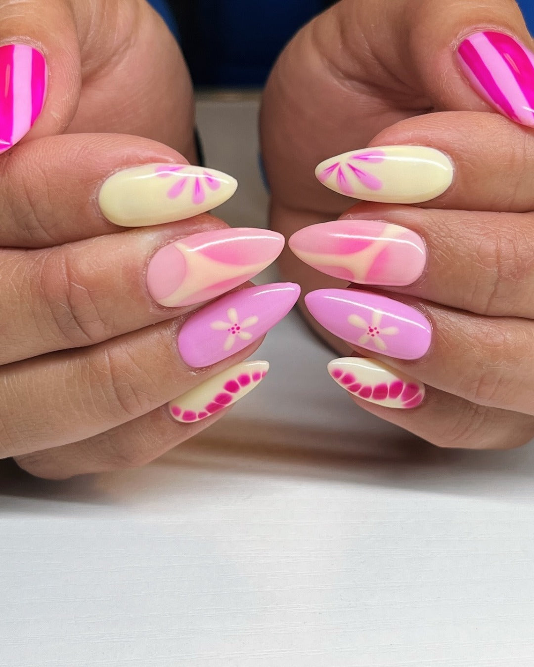5. Modern Petal Pop Design (Yellow and Pink Nail Ideas)
