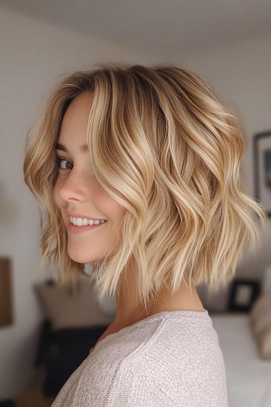 3. Textured Bob with Sandy Blonde Waves (Boho Haircuts) - Boho Haircuts