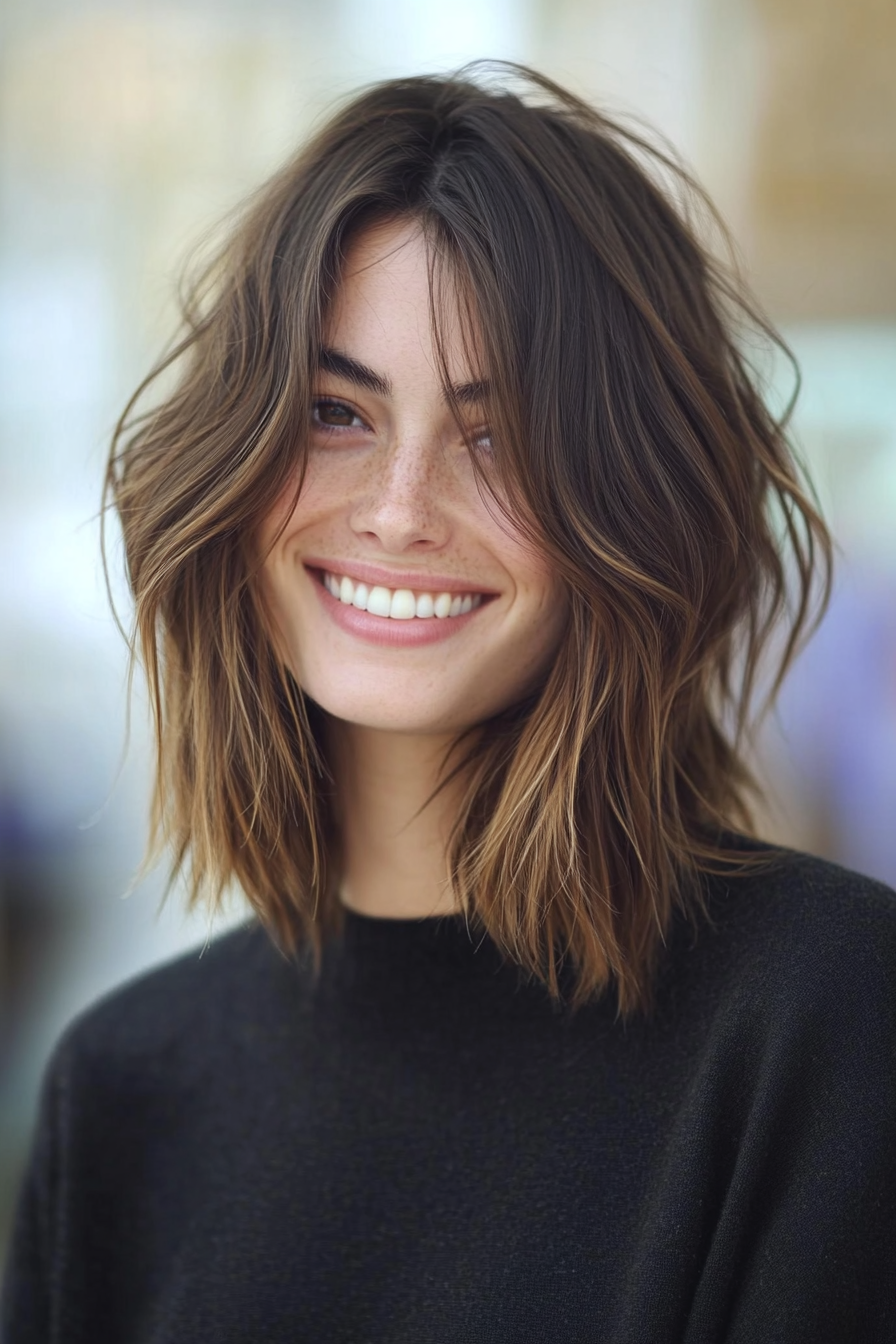 7. Choppy Lob in Warm Cocoa (Boho Haircuts) - Boho Haircuts