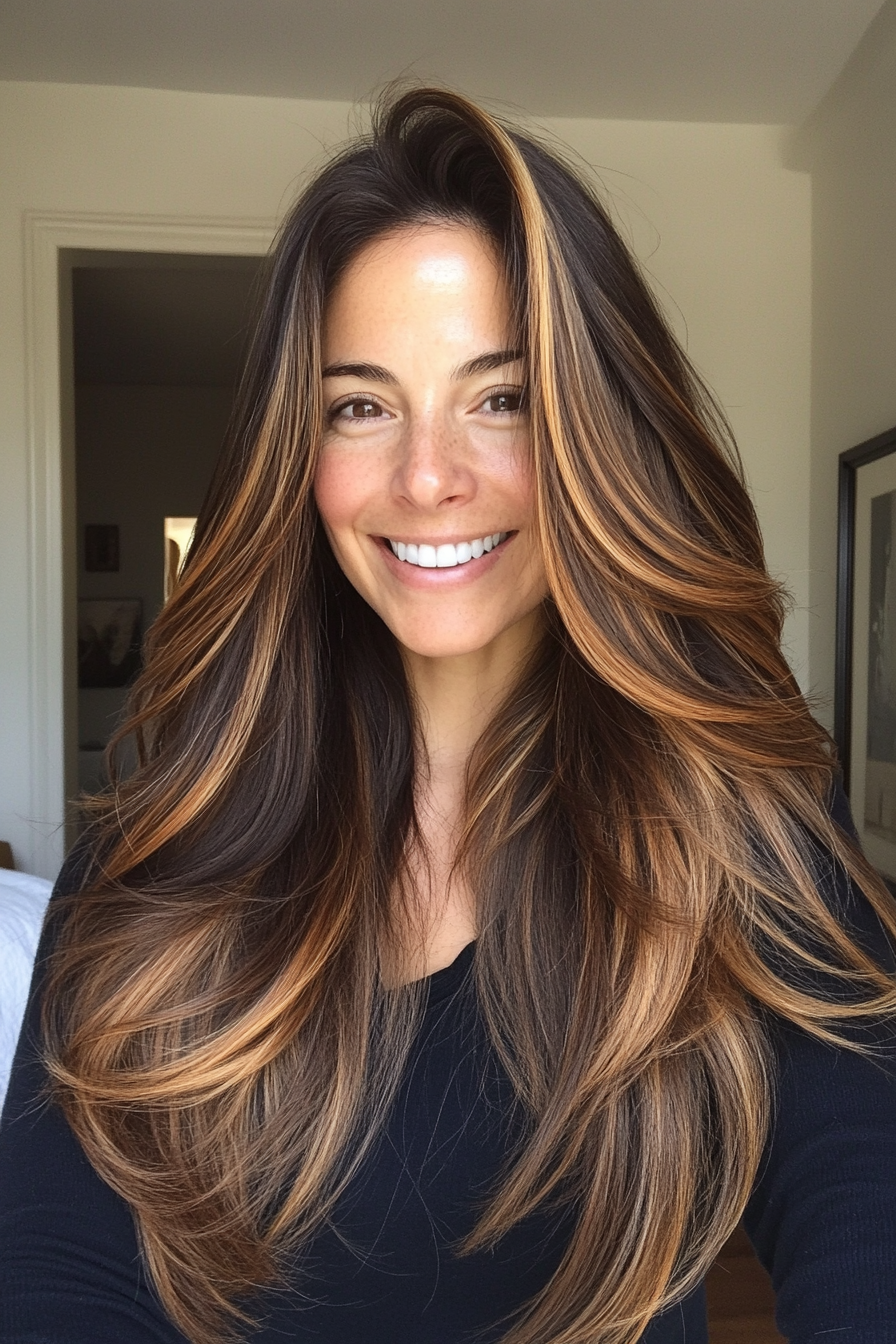 8. Long Layers with Caramel Balayage (Boho Haircuts) - Boho Haircuts