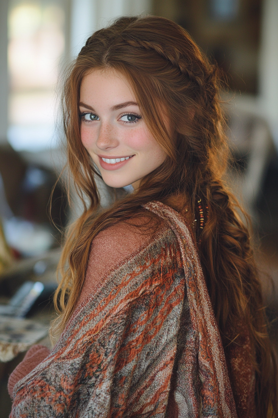 15. Braided Boho Cut with Rich Chestnut Tones (Boho Haircuts) - Boho Haircuts