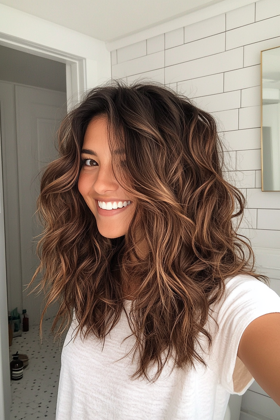 19. Wavy Layers with Deep Brown Roots (Boho Haircuts) - Boho Haircuts