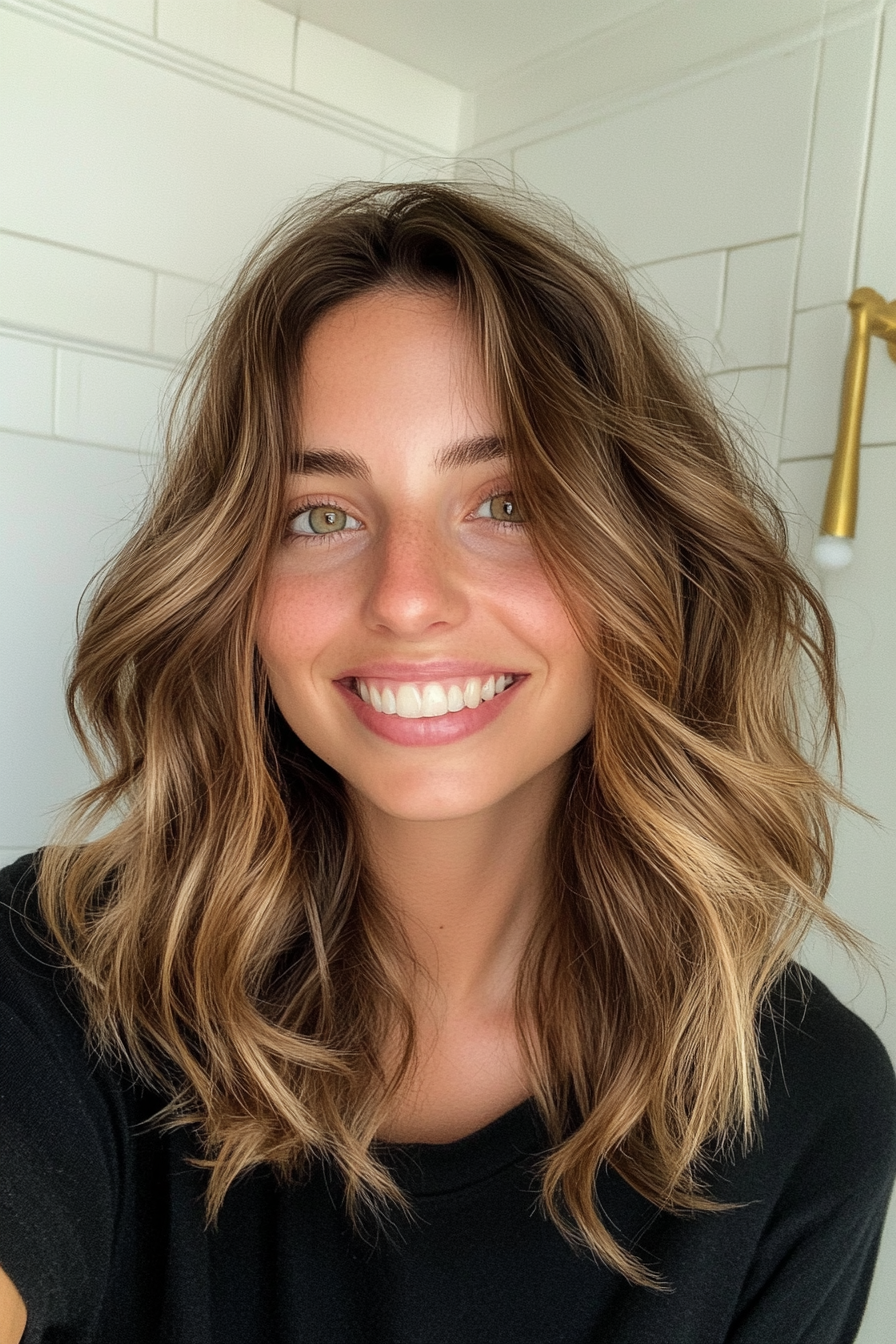 20. Free-Spirited Mid-Length with Golden Brown (Boho Haircuts) - Boho Haircuts
