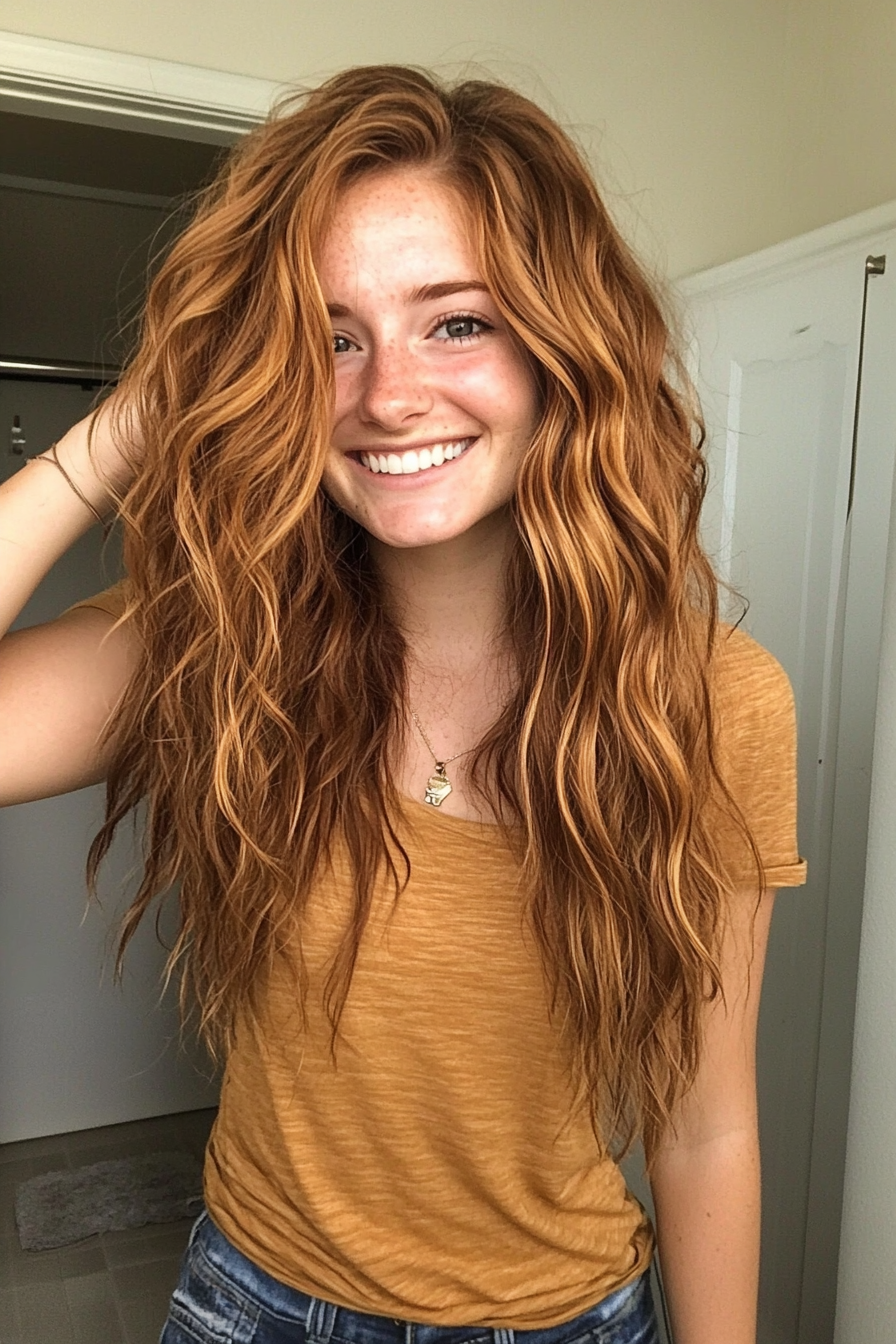 24. Cascading Waves in Soft Golden Brown (Boho Haircuts) - Boho Haircuts