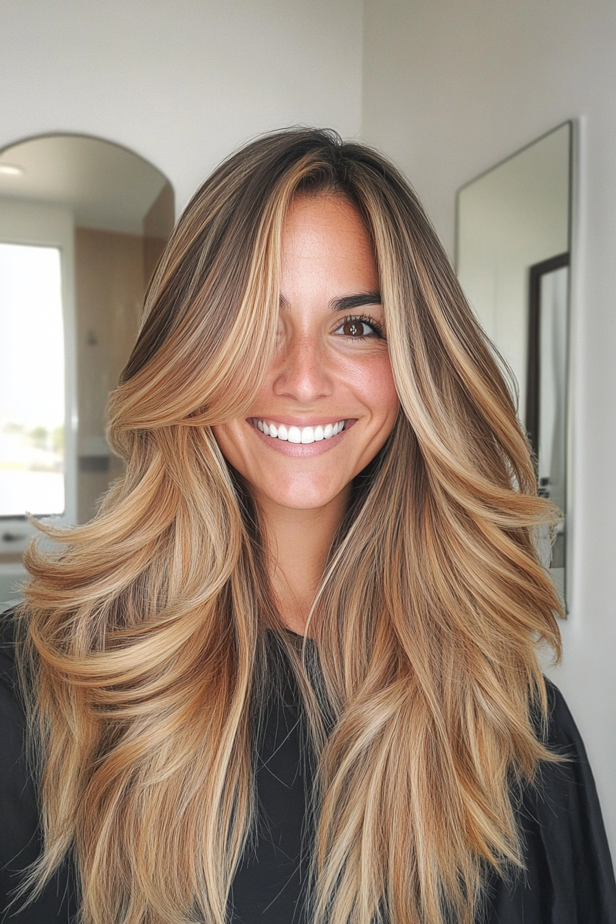 6. Long Choppy Layers with Honey Blonde Balayage (Choppy Haircuts) - Choppy Haircuts
