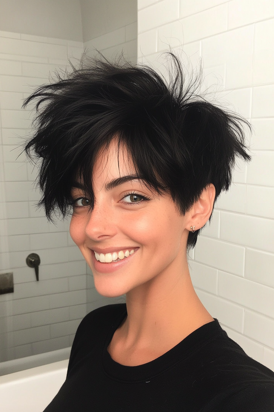 8. Messy Choppy Pixie in Natural Black (Choppy Haircuts) - Choppy Haircuts