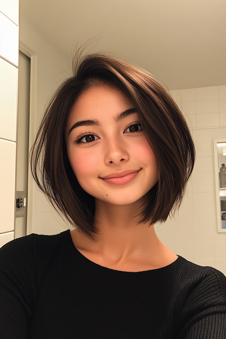 9. Chin-Length Choppy Bob with Side Part in Dark Brown (Choppy Haircuts) - Choppy Haircuts