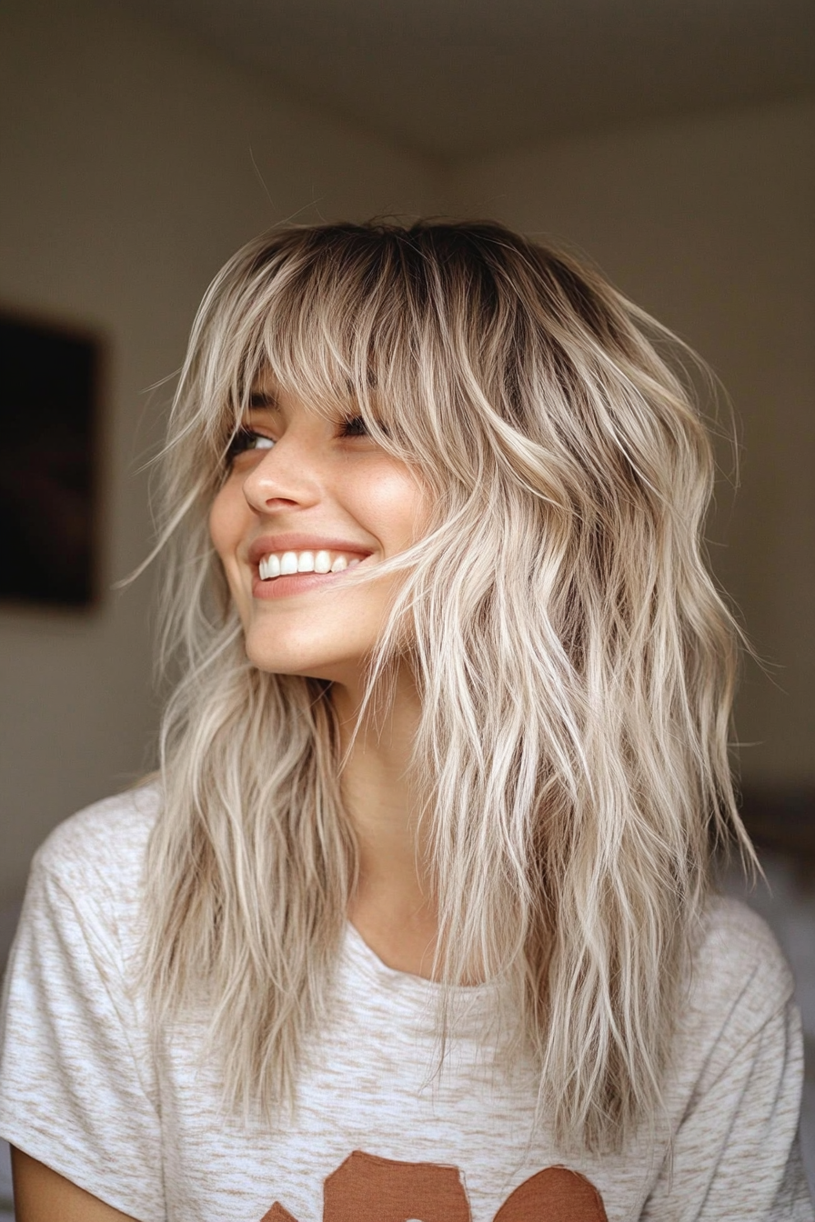16. Long Choppy Shag with Wispy Bangs in Sandy Blonde (Choppy Haircuts) - Choppy Haircuts