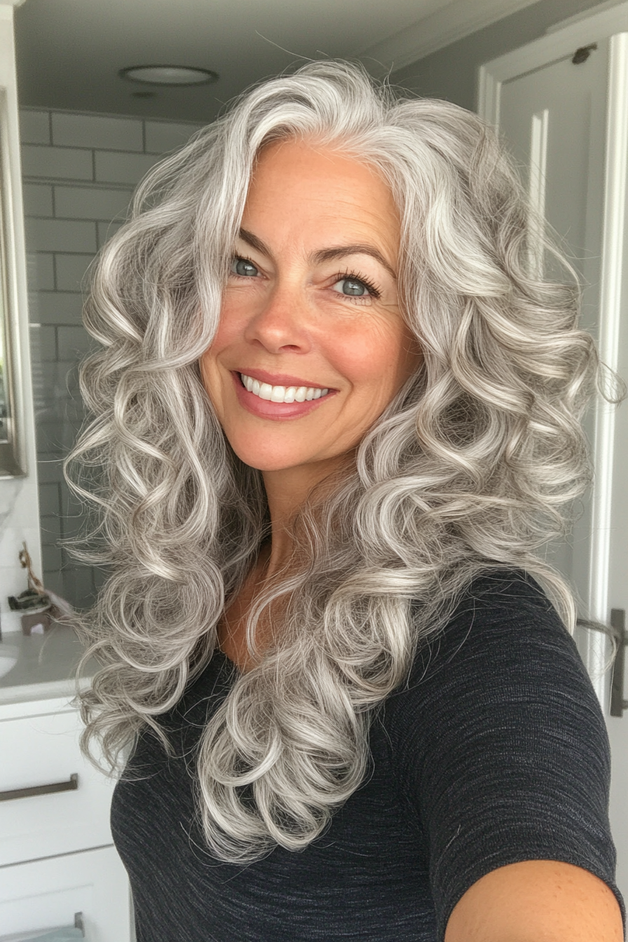 1. Silver Spiral Layers (Curly Haircuts For Women Over 50) - Curly Haircuts For Women Over 50