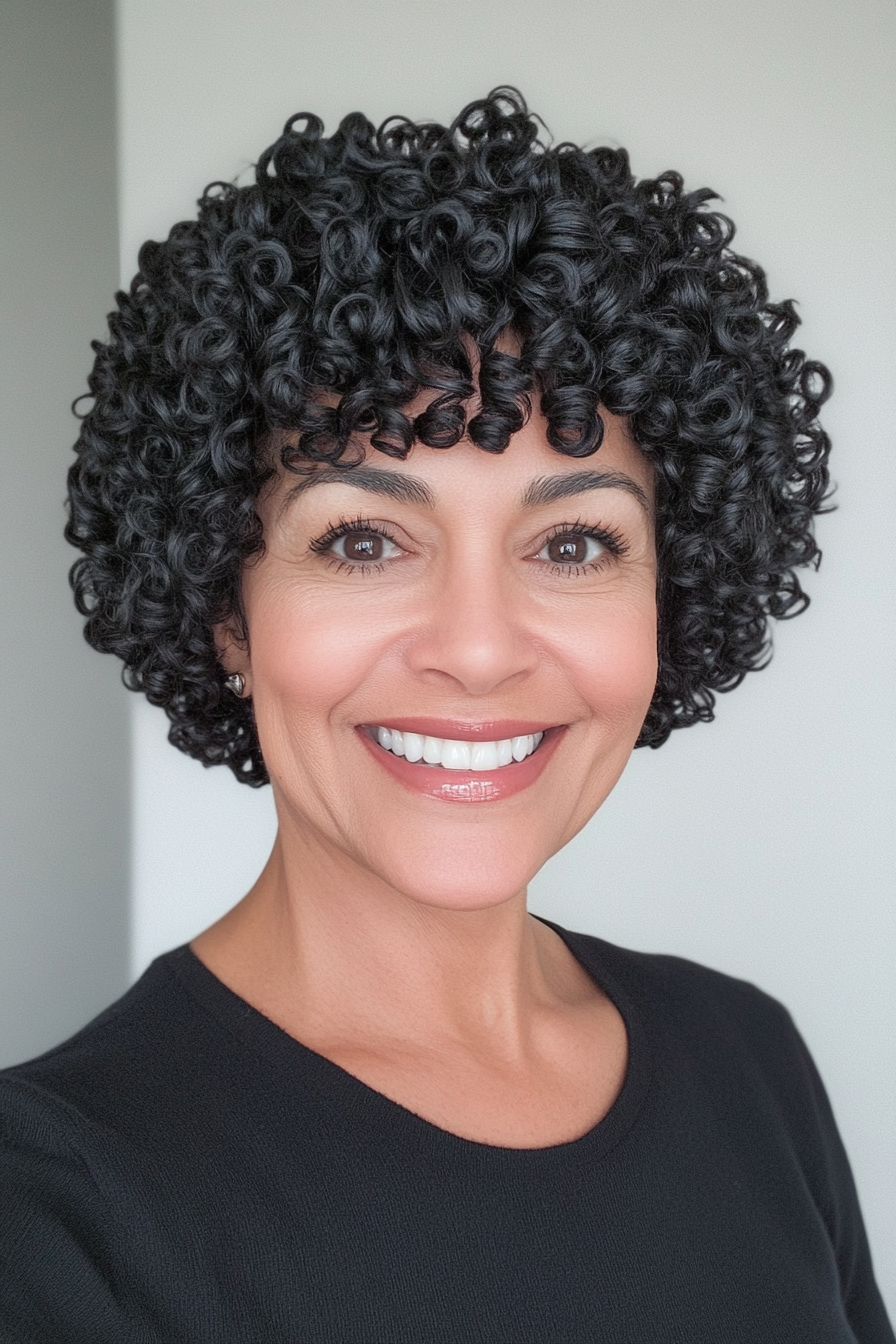 4. Natural Black Pixie Curls (Curly Haircuts For Women Over 50) - Curly Haircuts For Women Over 50
