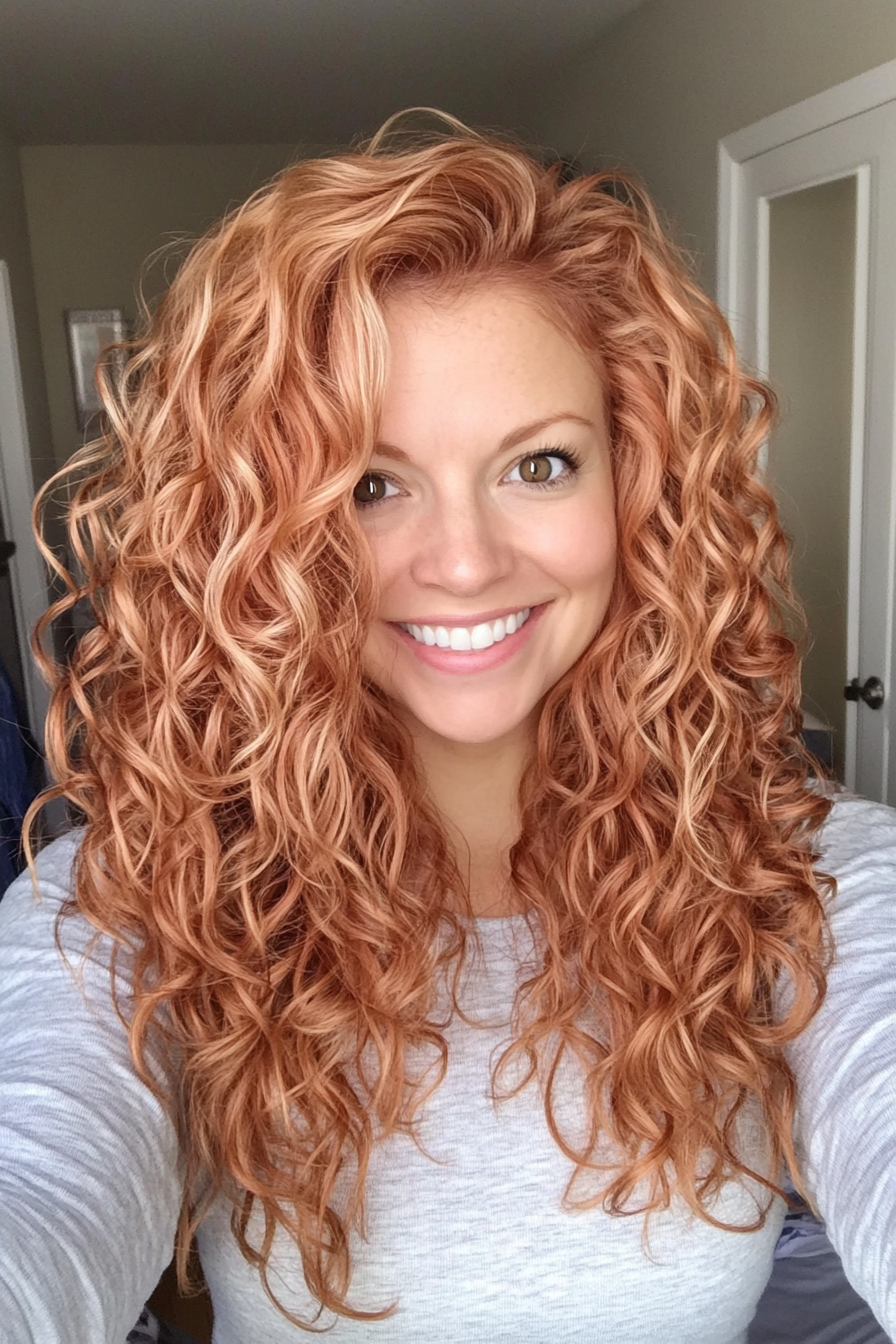 9. Strawberry Blonde Soft Curls (Curly Haircuts For Women Over 50) - Curly Haircuts For Women Over 50