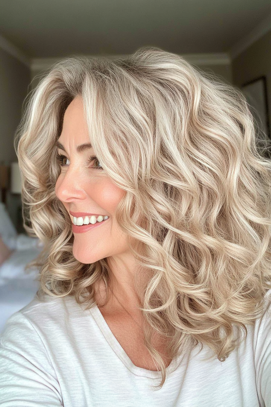 18. Beige Blonde Soft Waves (Curly Haircuts For Women Over 50) - Curly Haircuts For Women Over 50