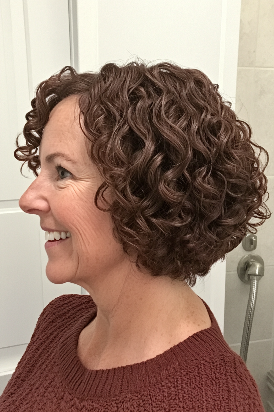 22. Rich Mahogany Curly Crop (Curly Haircuts For Women Over 50) - Curly Haircuts For Women Over 50