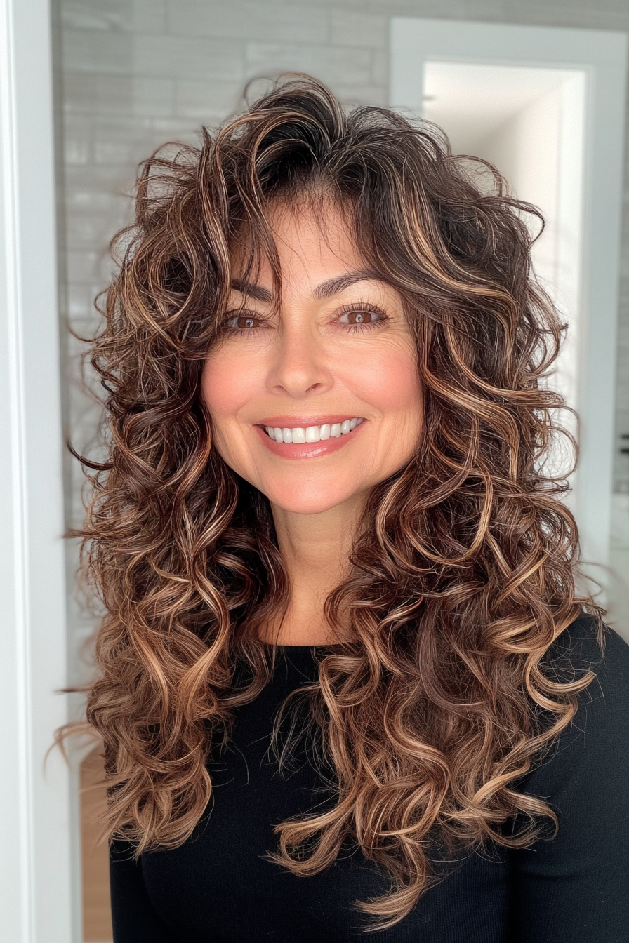 3. Espresso Spiral Shag (Haircut For Curly Hair For Women Over 50) - Haircut For Curly Hair For Women Over 50
