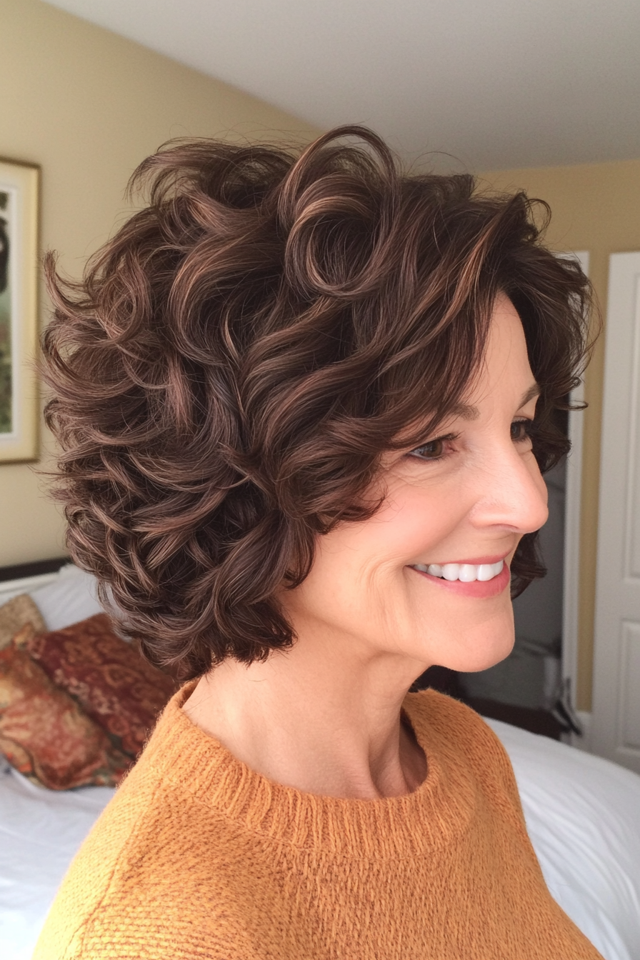 6. Dark Mocha Rounded Cut (Haircut For Curly Hair For Women Over 50) - Haircut For Curly Hair For Women Over 50