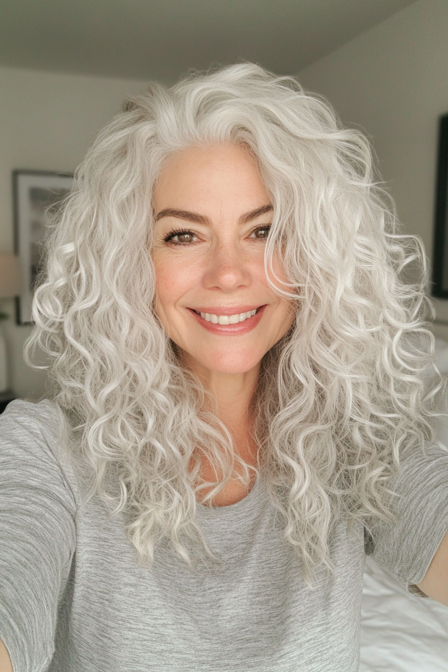 12. Ivory White Soft Layers (Haircut For Curly Hair For Women Over 50) - Haircut For Curly Hair For Women Over 50