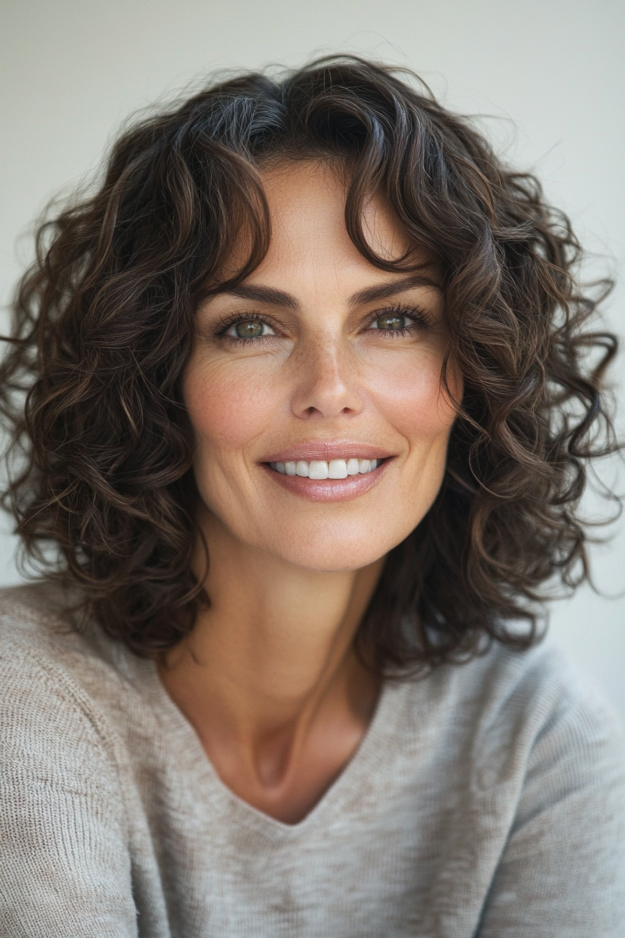 13. Warm Brown Mid-Length Coils (Haircut For Curly Hair For Women Over 50) - Haircut For Curly Hair For Women Over 50