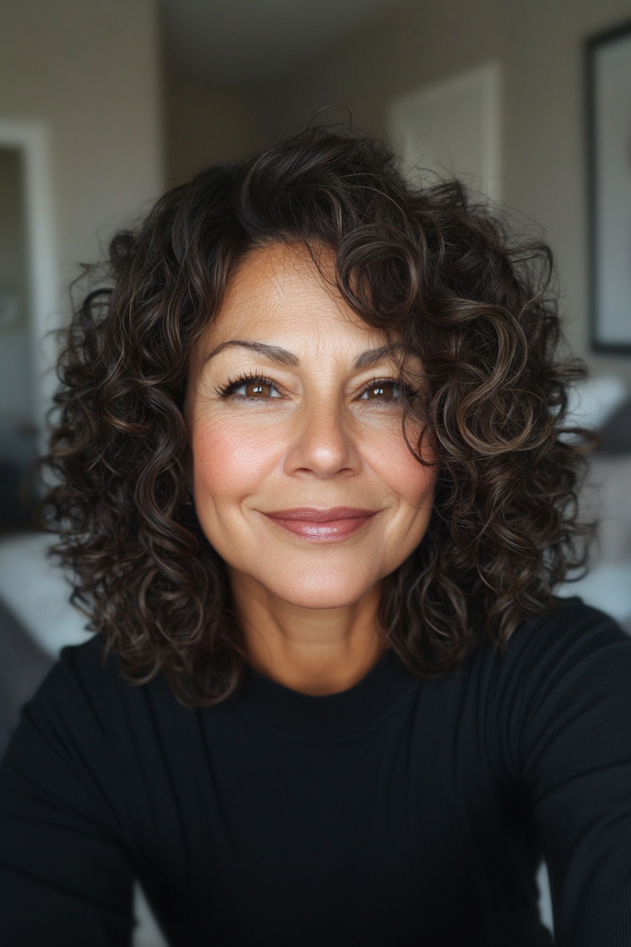 15. Cocoa Curly Lob with Side Part (Haircut For Curly Hair For Women Over 50) - Haircut For Curly Hair For Women Over 50