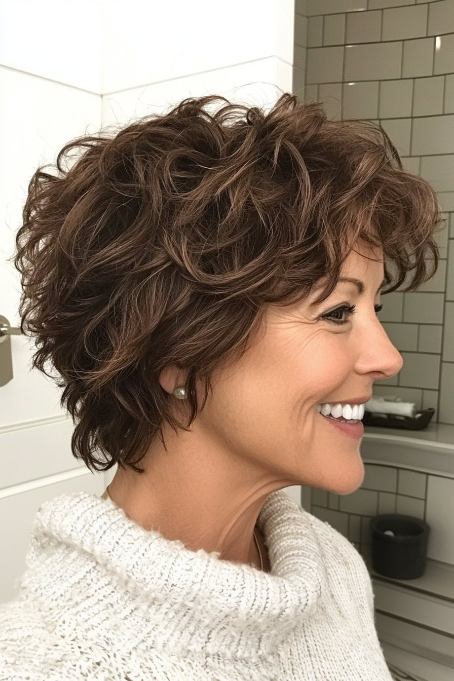 16. Rich Mahogany Short Shag (Haircut For Curly Hair For Women Over 50) - Haircut For Curly Hair For Women Over 50