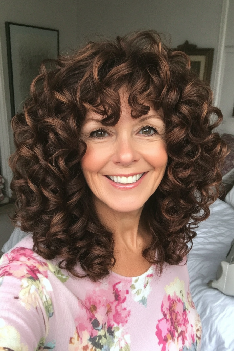 23. Deep Brown Layered Spiral Cut (Haircut For Curly Hair For Women Over 50) - Haircut For Curly Hair For Women Over 50