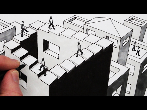 How to Draw The Penrose Staircase: Endless Optical illusion - YouTube