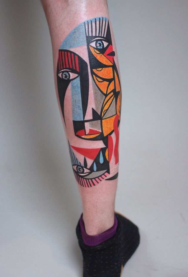 Stunningly Colorful Cubist Tattoos Inspired by Picasso