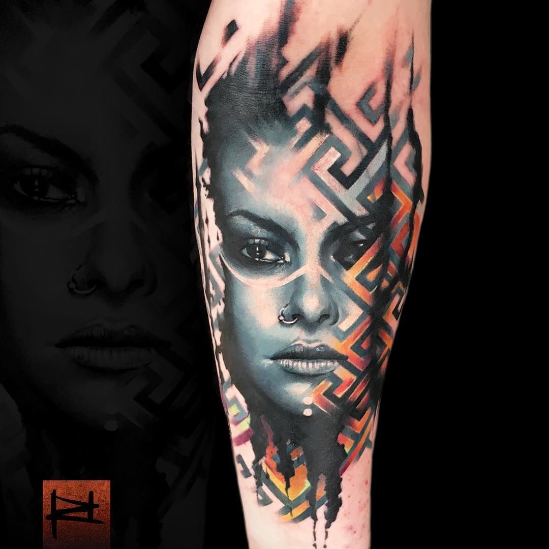 Abstract portrait tattoo by Rich Harris | iNKPPL