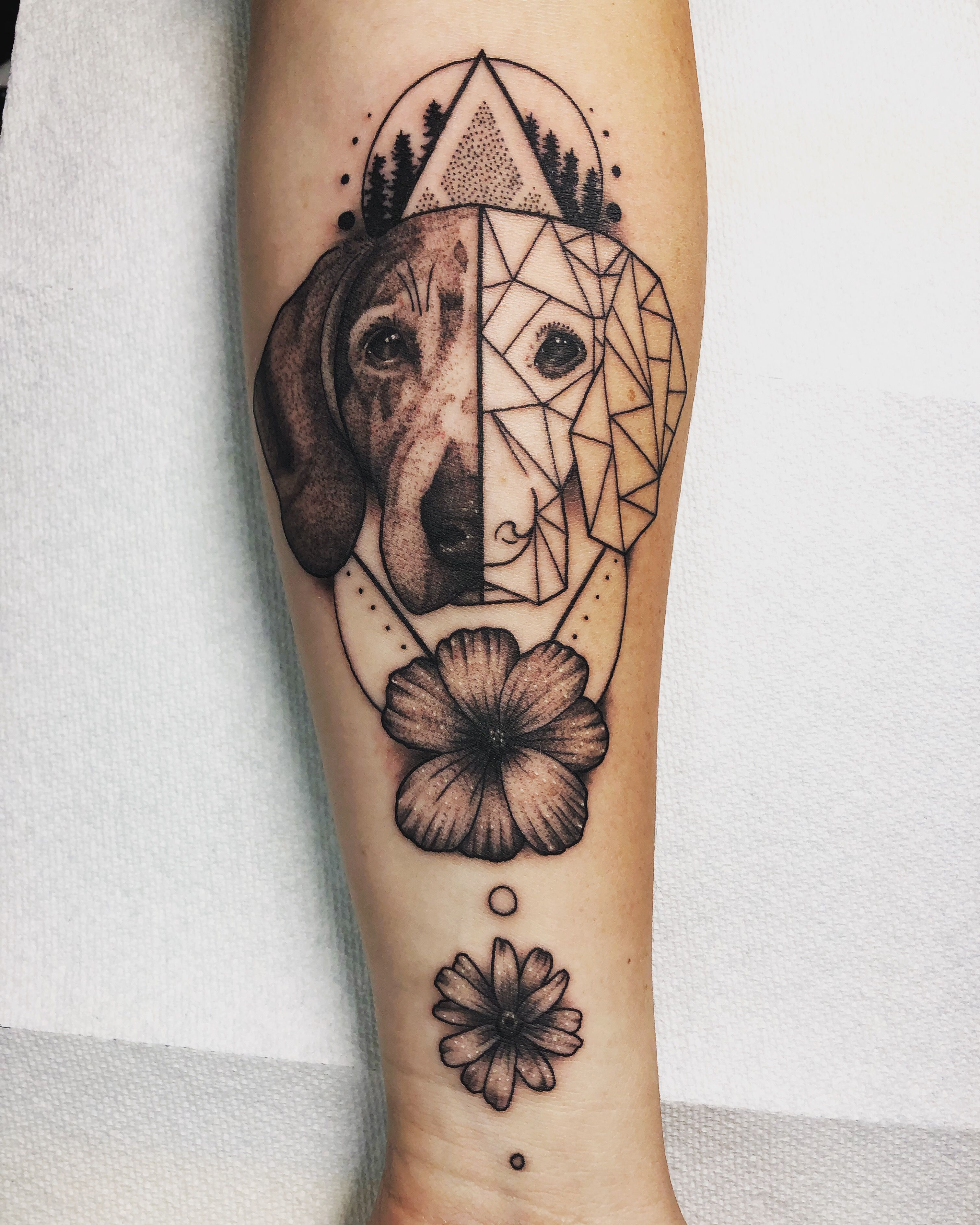 Geometric dog tattoo