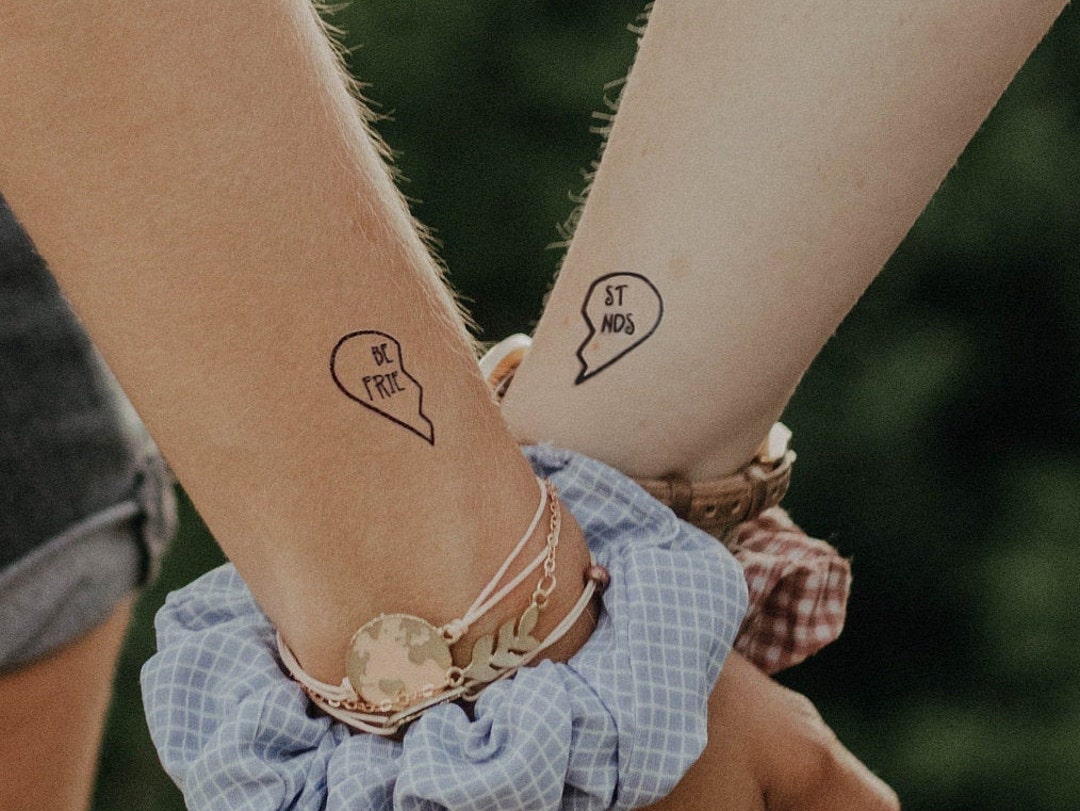 BFF Temporary Tattoo set of 4, Half Heart Fake Tattoos for Best Friends - Etsy