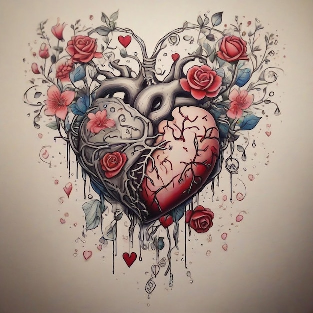 Premium Photo | A tattoo of a healing heart with stitches and ...