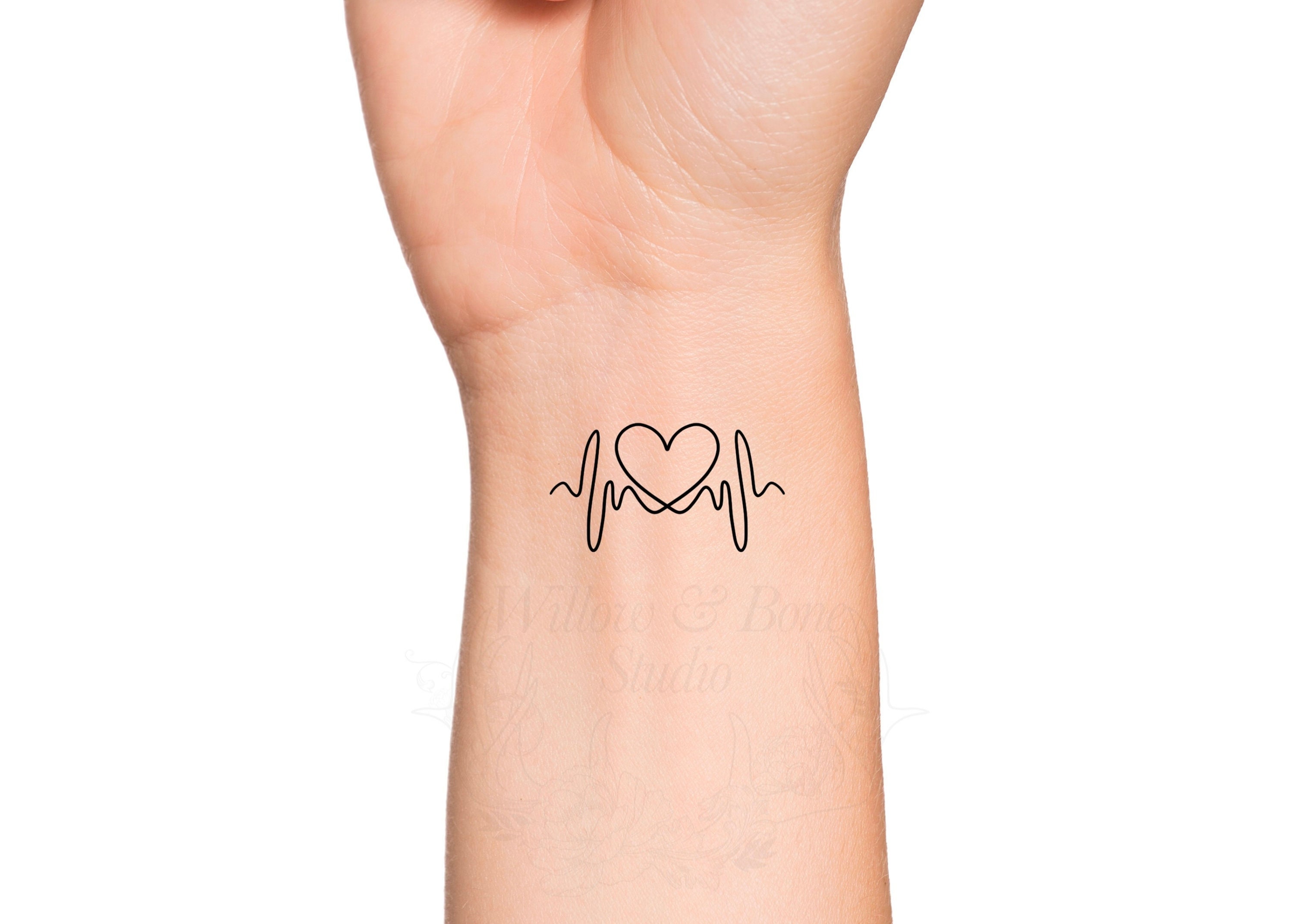 Heart EKG Heartbeat Love Symbol Outline Temporary Tattoo - Etsy
