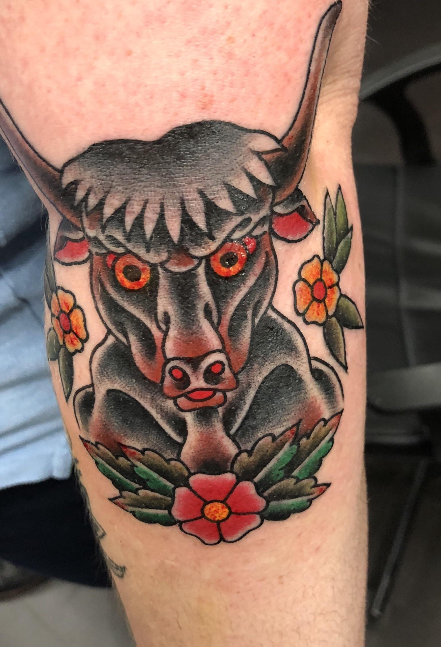Traditional bull from El Veso at True Love Tattoo in Madrid, Spain ...