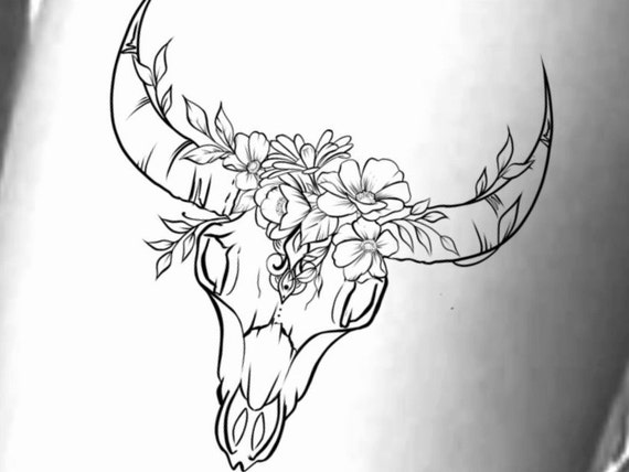 Floral Bull Skull Temporary Tattoo - Etsy Israel