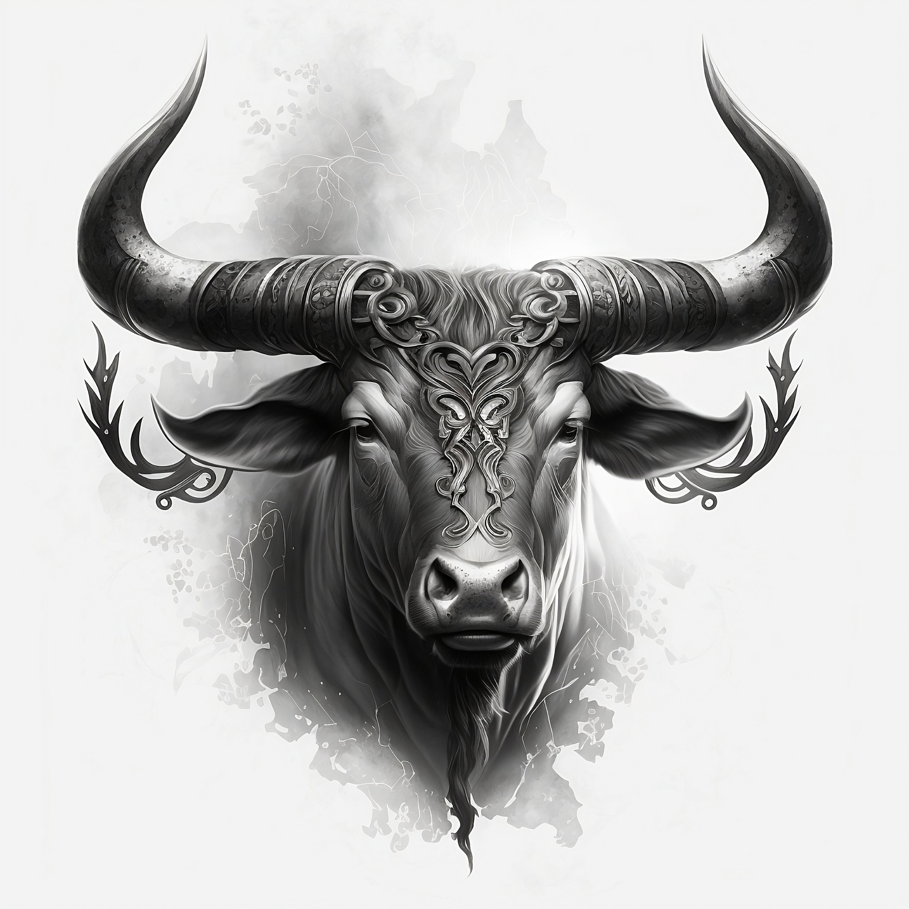 Bull Tattoo Design - White Background - PNG File Download High Resolution