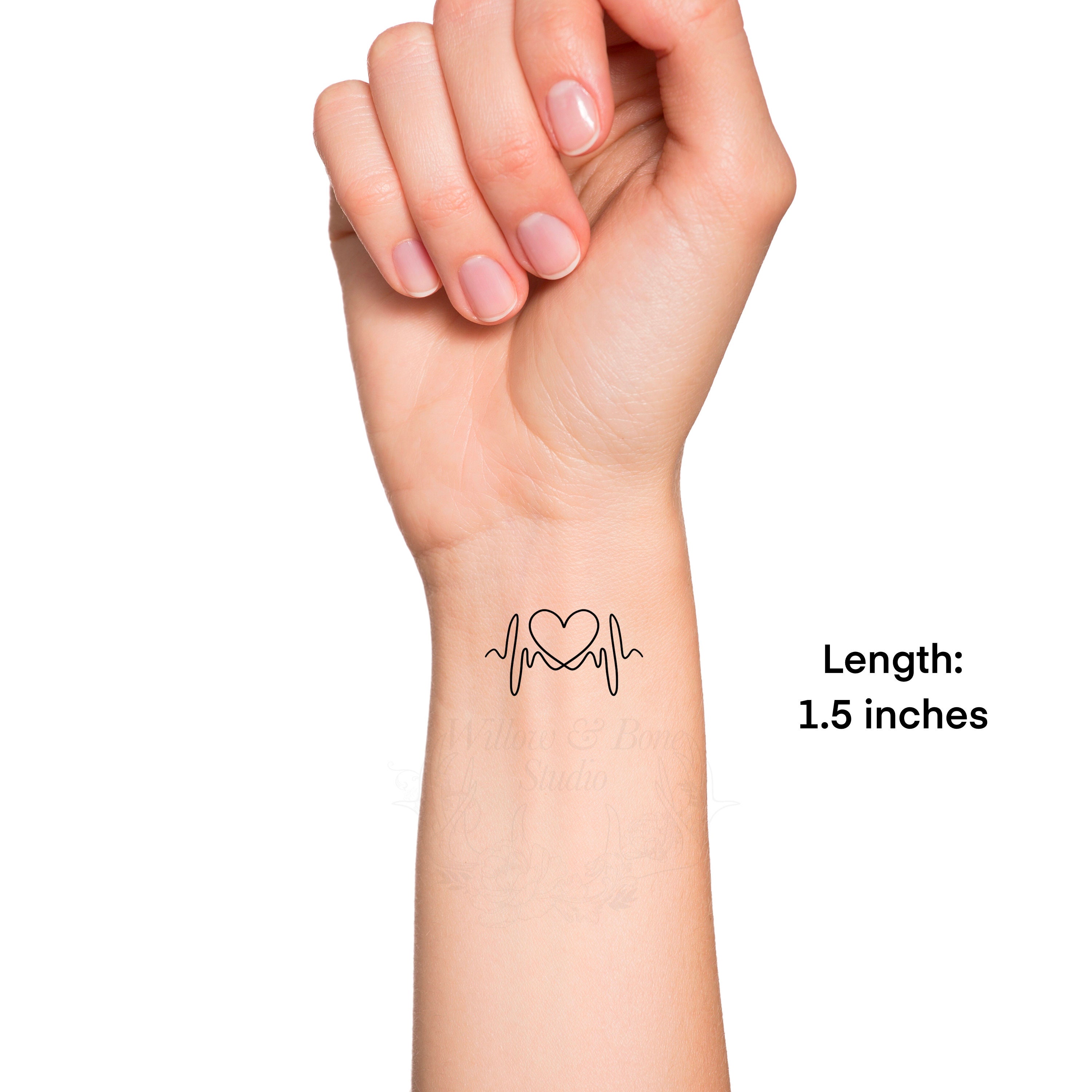 Heart EKG Heartbeat Love Symbol Outline Temporary Tattoo - Etsy