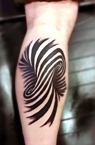 Illusion on Calf Tattoo Idea
