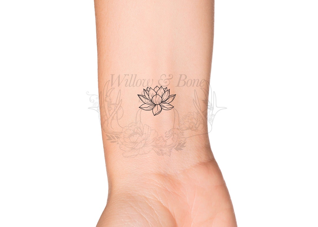 July Birth Month Flower: Water Lily Temporary Tattoo Birth Flower Outline Tattoo Feminine Women Wildflower Wrist Floral Tattoo - Etsy