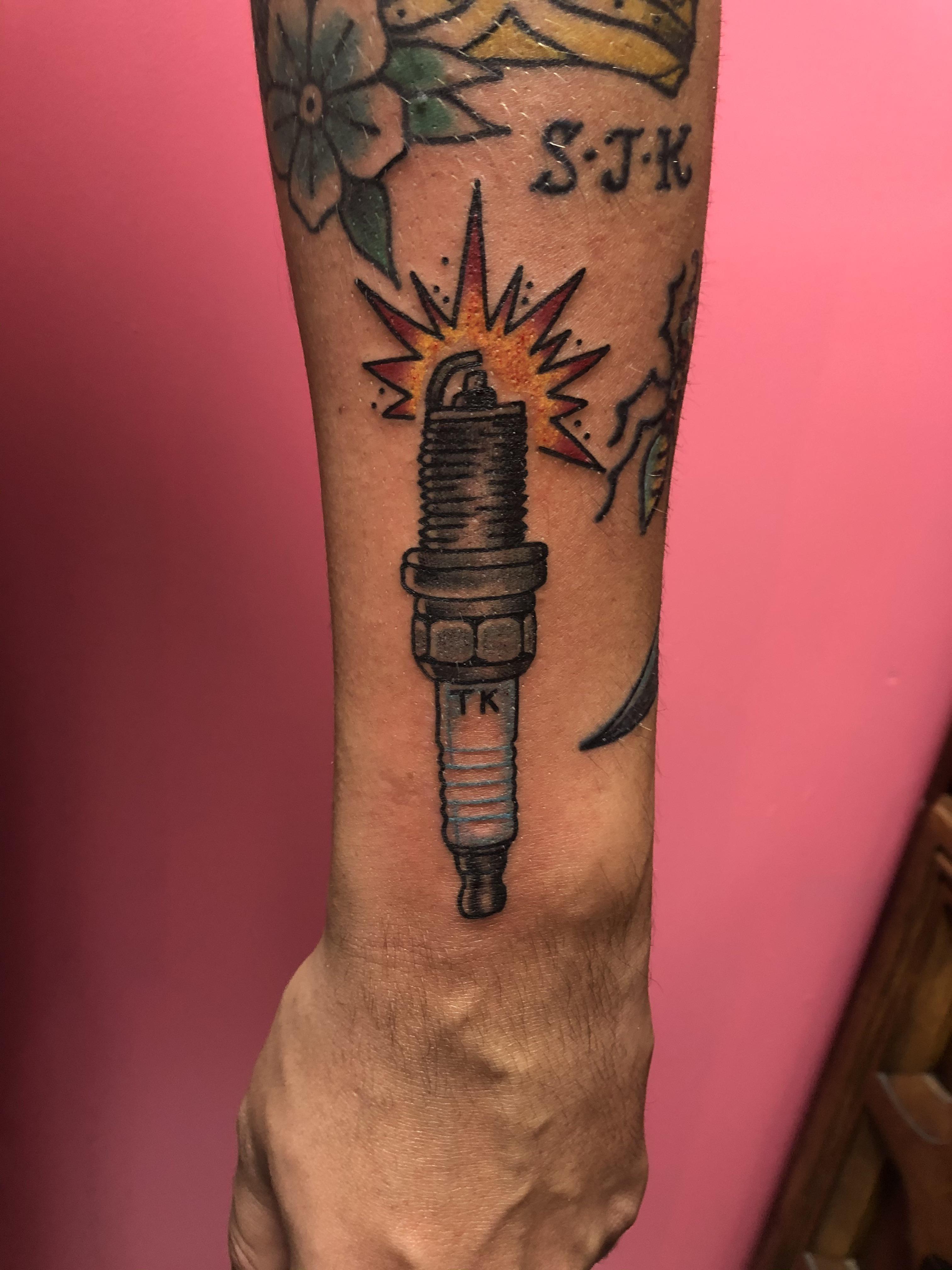 Spark plug. Done by Aaron at Green Street Electric Tattoo in ...