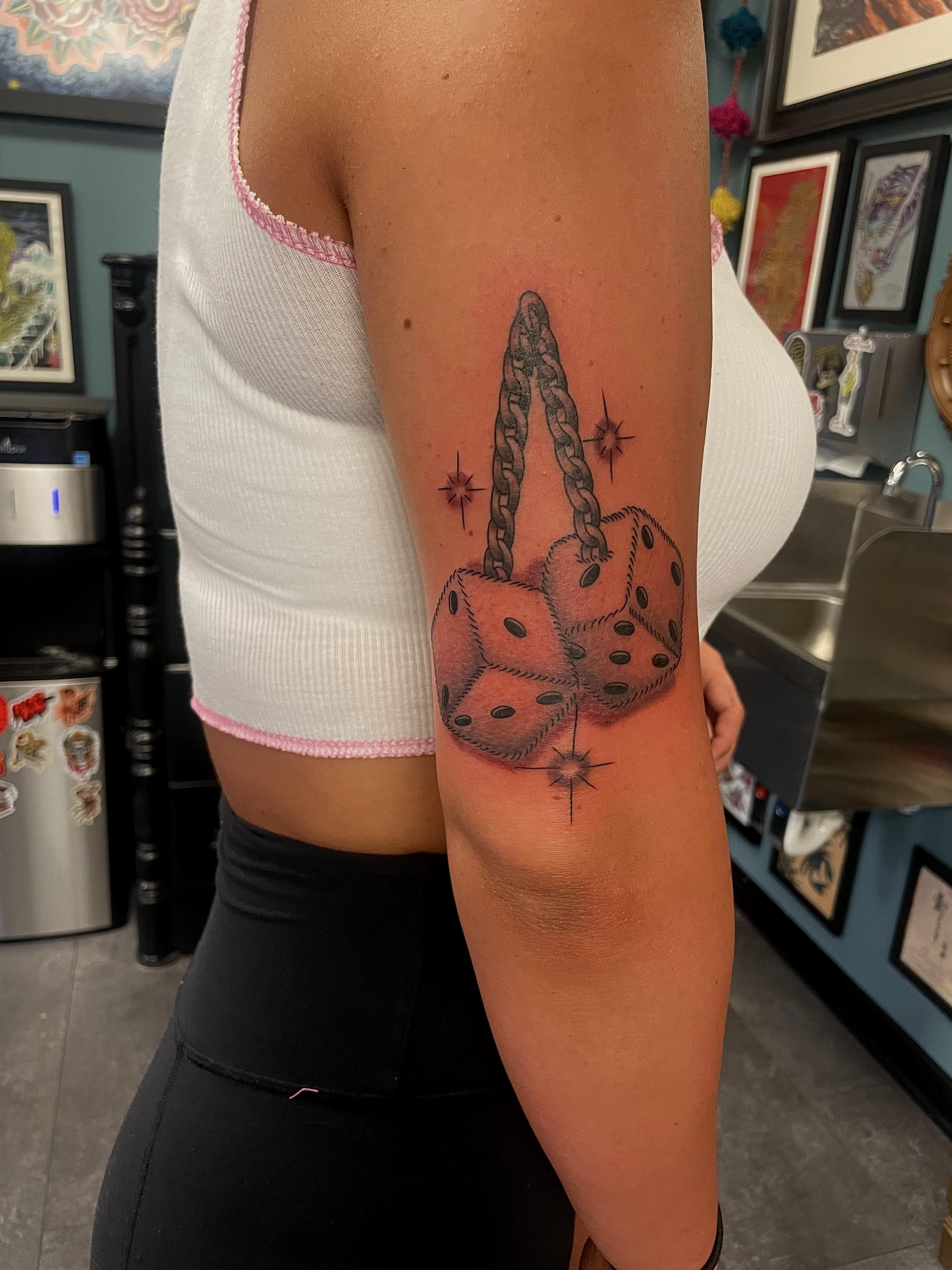 Fuzzy dice done by Jeff Brown at Right Coast Tattoo in Fenwick ...