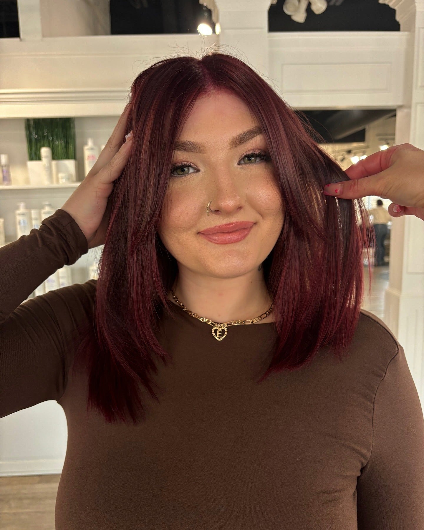 1. Medium Straight Layers with Face-Framing Cherry Cola (Cherry Cola Hair Color)