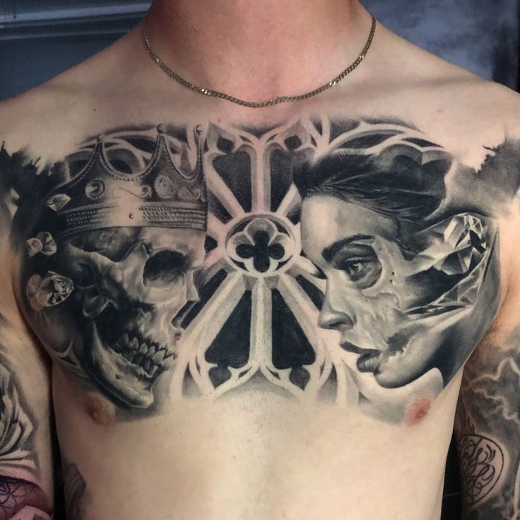 King of Diamonds chest tattoo by David Baldaro